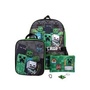 Minecraft 5 Piece Backpack Set (Lunch, Key Chain, Pouch) NWT